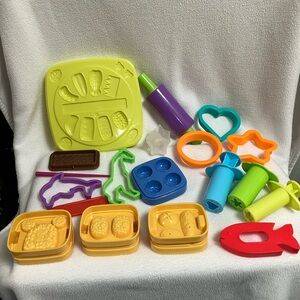 Kids Play Doh Mold and Cutter lot. Sushi molds, animals, shape pushers, roller